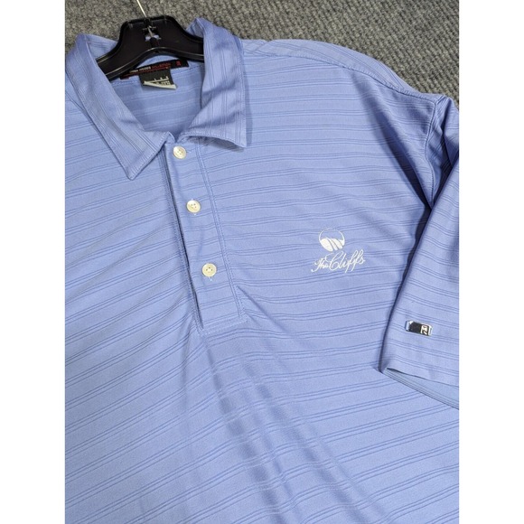 VTG Tiger Woods Shirt‎ Mens Large Blue Striped Golf Polo The Cliffs Nike Fit Dry - Picture 1 of 10